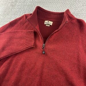 Woolrich Wool Sweater 1/4 Zip Mens XL Ruby Heather Outdoor Casual Cabin Preppy